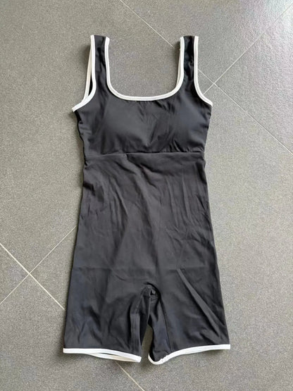 Women Color Blocked Yoga Jumpsuit Sleeveless Romper Elastic Quick Drying Fitness Workout Sportswear One-Piece Short Yoga Clothes