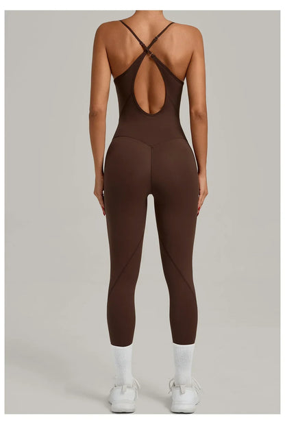 Fitness Jumpsuit Women Tracksuit Sports Playsuit Running One Piece Yoga Suit Scrunch Backless Set Rompers Gym Clothes