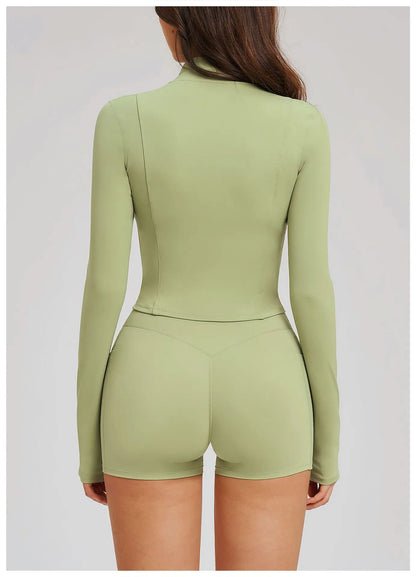 Yoga Long Sleeve Zipper Jacket Women Crop Tops T-shirts Solid Sports Top Running Shirts Sexy Quick Dry Fitness Gym Sport Wear