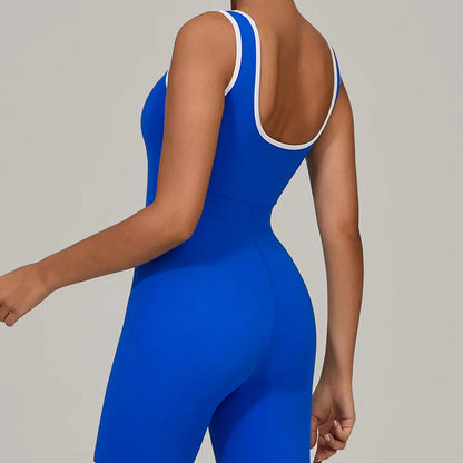 Women Color Blocked Yoga Jumpsuit Sleeveless Romper Elastic Quick Drying Fitness Workout Sportswear One-Piece Short Yoga Clothes