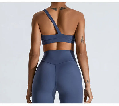 Women One Shoulder Sports Underwear Gym Top Bra Training Women Yoga Bra Stretch High Strength Workout Fitness Women Sports Vest