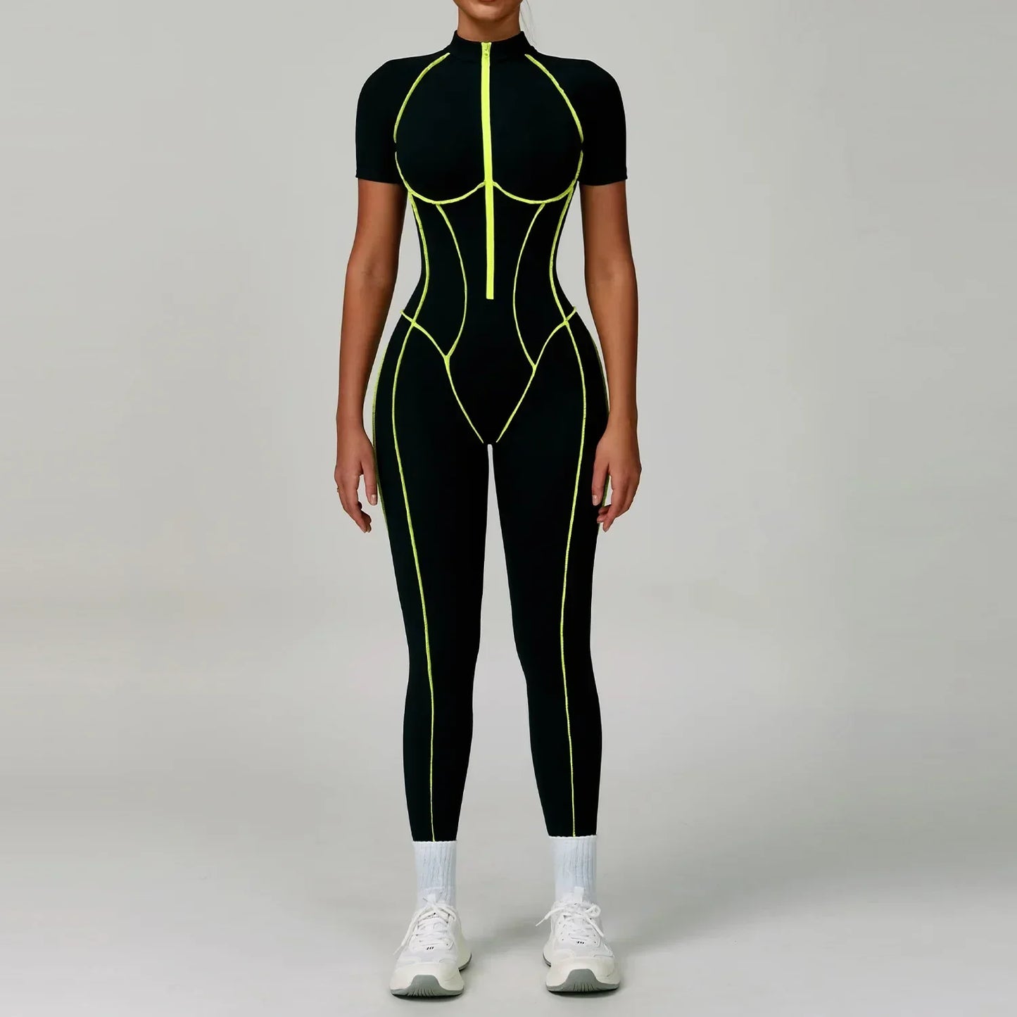 Gym Set Women Training Yoga Suit Sportswear Women Short Sleeves Sports Jumpsuit Fitness Rompers Zipper Push Up Workout Bodysuits