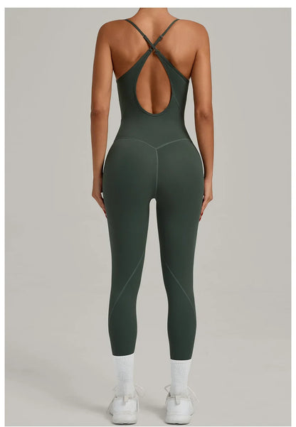 Fitness Jumpsuit Women Tracksuit Sports Playsuit Running One Piece Yoga Suit Scrunch Backless Set Rompers Gym Clothes