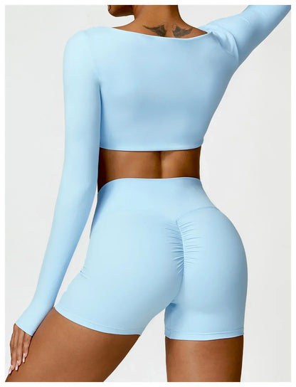 Women Tracksuit Yoga Set 2PCS Sportswear Workout Clothes Athletic Wear Gym Legging Fitness Bra Crop Top Long Sleeve Sports Suits