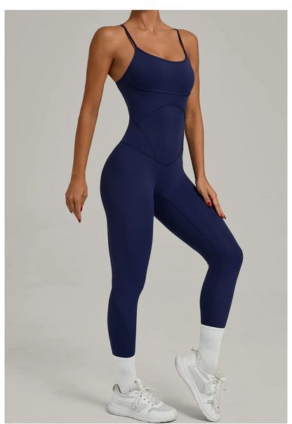 Fitness Jumpsuit Women Tracksuit Sports Playsuit Running One Piece Yoga Suit Scrunch Backless Set Rompers Gym Clothes