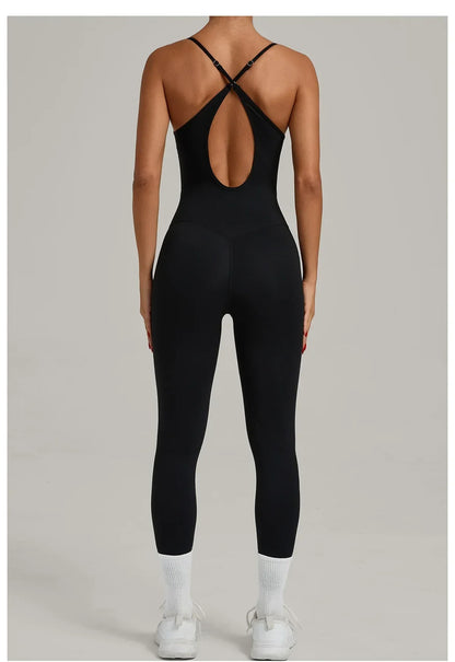 Fitness Jumpsuit Women Tracksuit Sports Playsuit Running One Piece Yoga Suit Scrunch Backless Set Rompers Gym Clothes