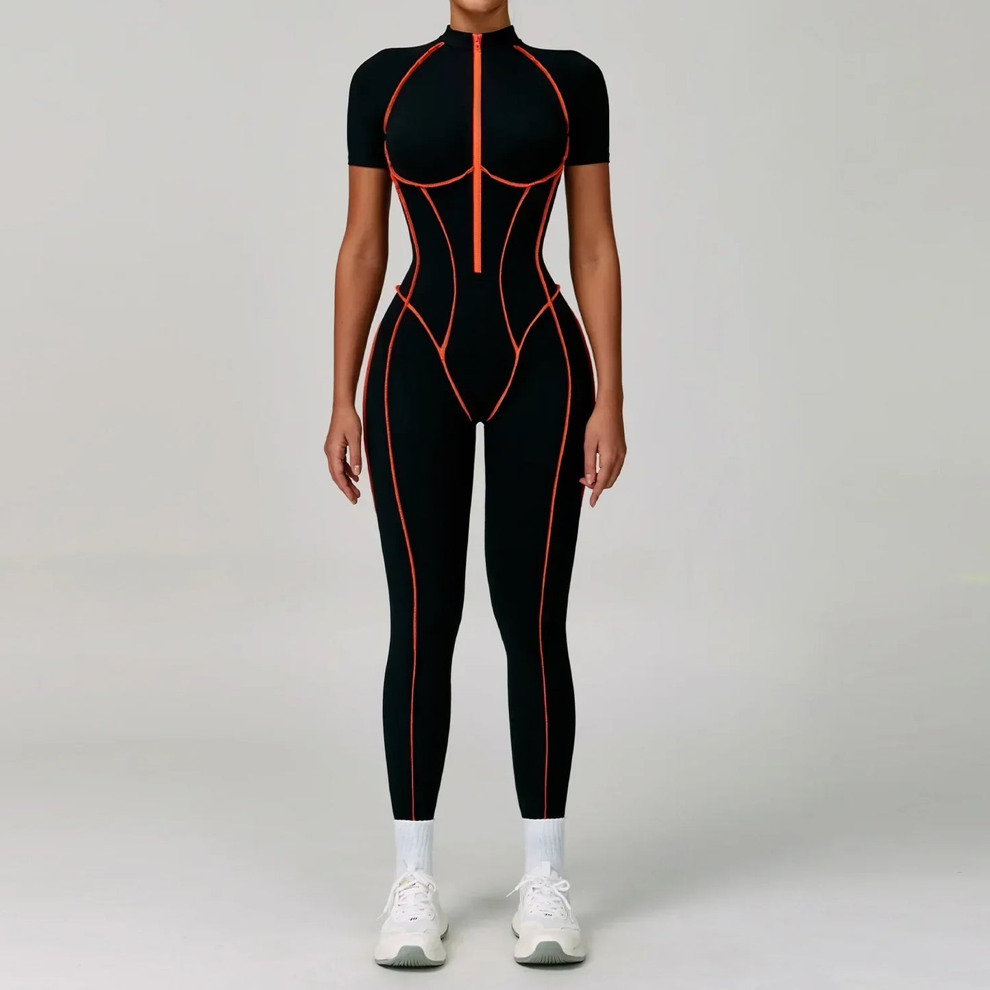 Gym Set Women Training Yoga Suit Sportswear Women Short Sleeves Sports Jumpsuit Fitness Rompers Zipper Push Up Workout Bodysuits