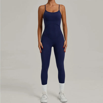 Fitness Jumpsuit Women Tracksuit Sports Playsuit Running One Piece Yoga Suit Scrunch Backless Set Rompers Gym Clothes