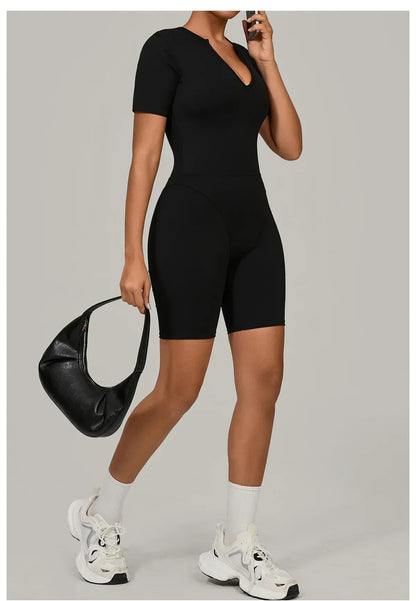 Summer Jumpsuits Short Sleeve Yoga Bodysuit Women Yoga Set Gym Tracksuit Push-up Rompers Workout Clothes Dance Fitness Bodysuit