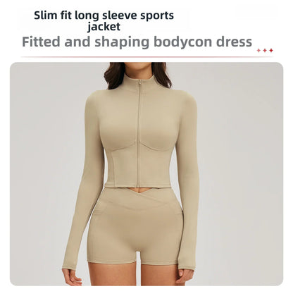 Yoga Long Sleeve Zipper Jacket Women Crop Tops T-shirts Solid Sports Top Running Shirts Sexy Quick Dry Fitness Gym Sport Wear