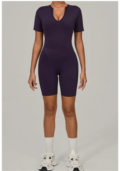 Summer Jumpsuits Short Sleeve Yoga Bodysuit Women Yoga Set Gym Tracksuit Push-up Rompers Workout Clothes Dance Fitness Bodysuit