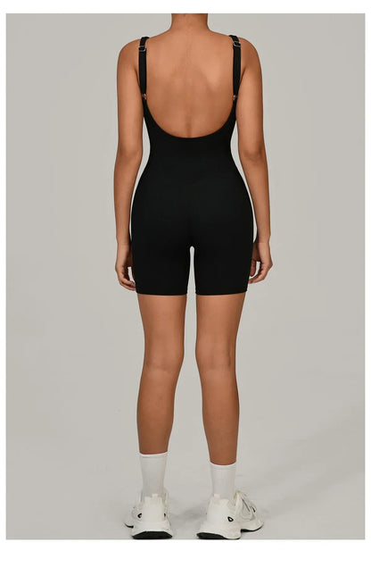 Women's Tracksuit Backless Workout Rompers Top Bodycon One Piece Halter Sleeveless Bodysuit Short Jumpsuits Push Up Sportswear